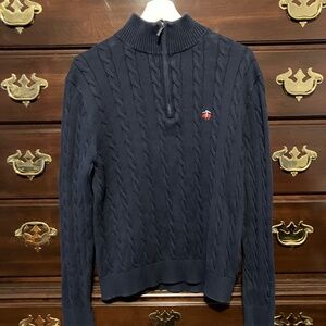 Brooks Brothers Men's Blue 1/4 Zip Cable Knit Sweater